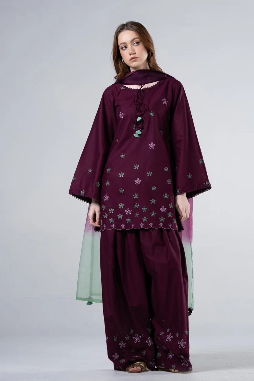 Plum Embroidered 3Piece