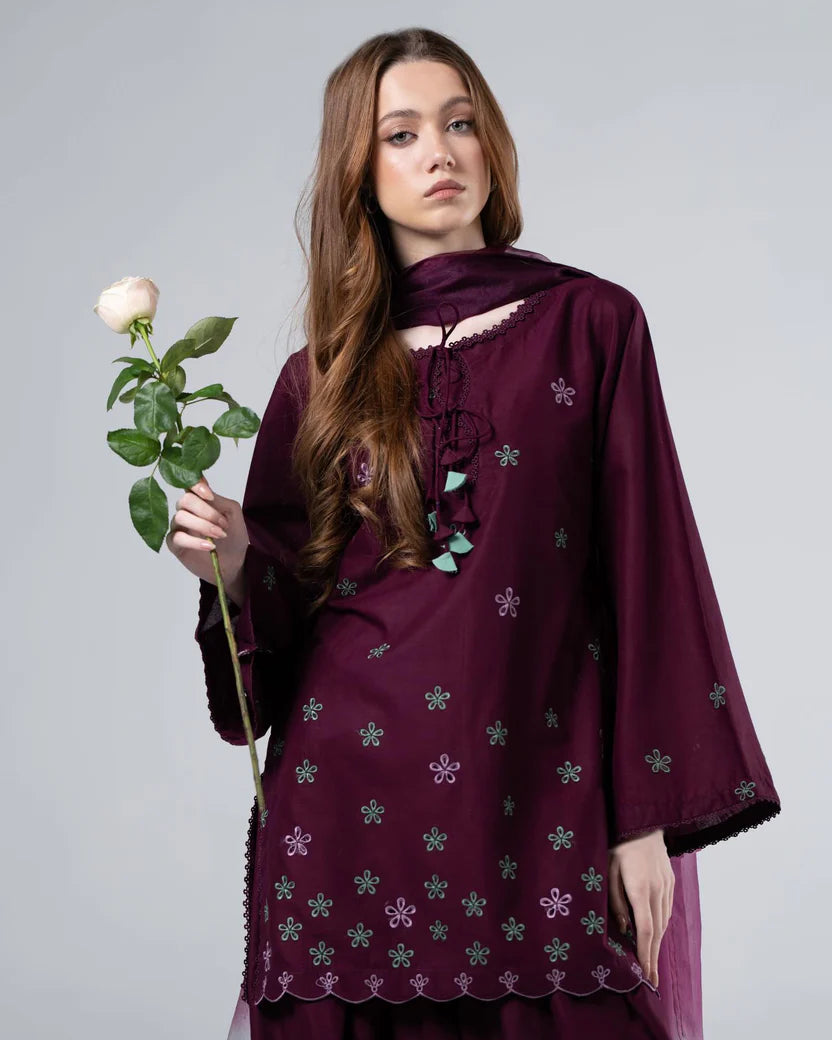 Plum Embroidered 3Piece